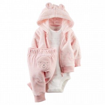 Pink Bear Terry Cardigan Set