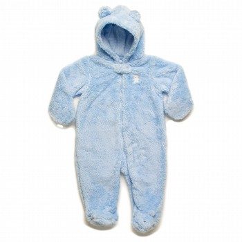 Blue Sherpa Romper with Hood