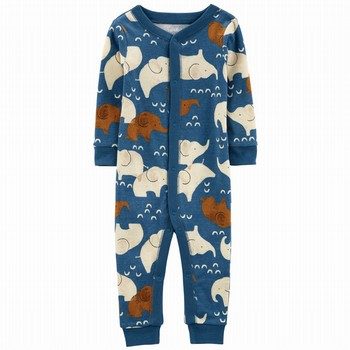 Elephants Snap Up Cotton Footless One Piece Pjs