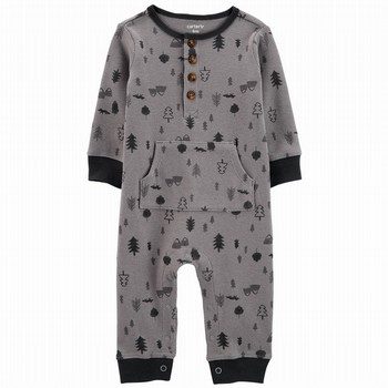 Camping Print Henley Jumpsuit