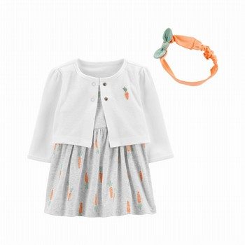 2-Piece Carrot Bodysuit Dress & Cardigan Set