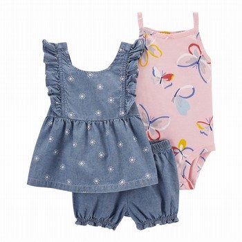 3-Piece Butterfly Chambray Short Set