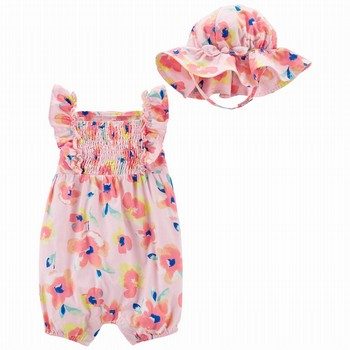 2-Piece Floral Romper & Hat Set