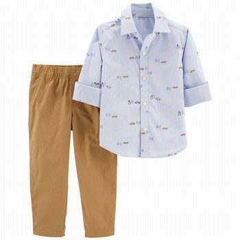 2-Piece Button-Front Shirt & Khaki Pant Set