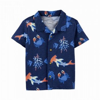 Tropical Print Button-Front Shirt