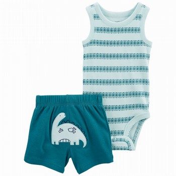 2-Piece Mint Dinosaur Bodysuit & Shorts Set
