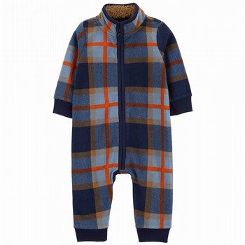 Plaid Zip-Up Fleece Jumpsuit