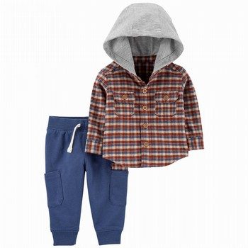 2-Piece Hooded Plaid Shirt & Pant Set