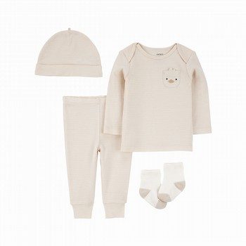 4-Piece Striped Duck Outfit Set - Brown