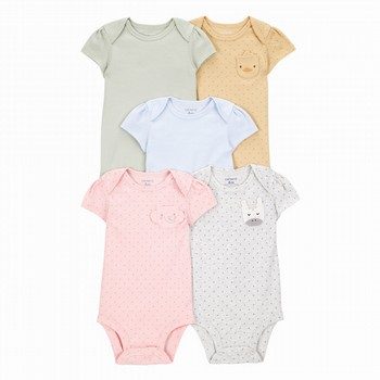 5-Pack Animal Short-Sleeve Cotton Bodysuits