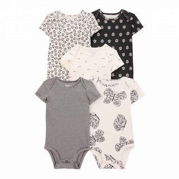 5-Pack Striped Butterfly Short-Sleeve Cotton Bodysuits