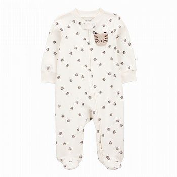 Tiger Print 2-Way Zip Cotton Sleep & Play Pajamas - Ivory