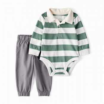 2-Piece Striped Polo Bodysuit & Pull-On Pant Set