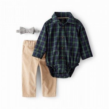 3-Piece Plaid Dress Up Bodysuit & Pant Set