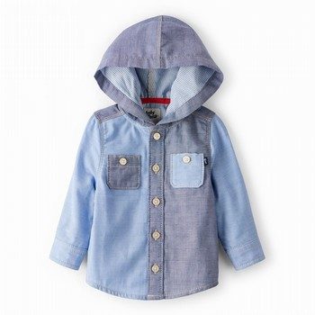 Long-Sleeve Hooded Chambray Shirt