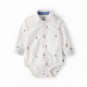 Bear Print Long-Sleeve Button-Down Bodysuit