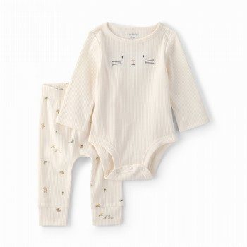 2-Piece Easter Bunny Rib Tee & Pant Set - Cream