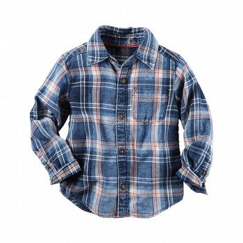 Chambray Acid-Washed Plaid Button-Front Shirt