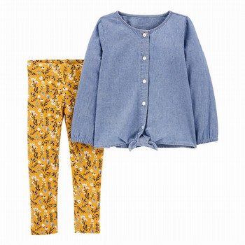 2-Piece Chambray Top & Floral Legging Set