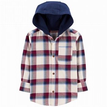Plaid Button-Front Hooded Shirt