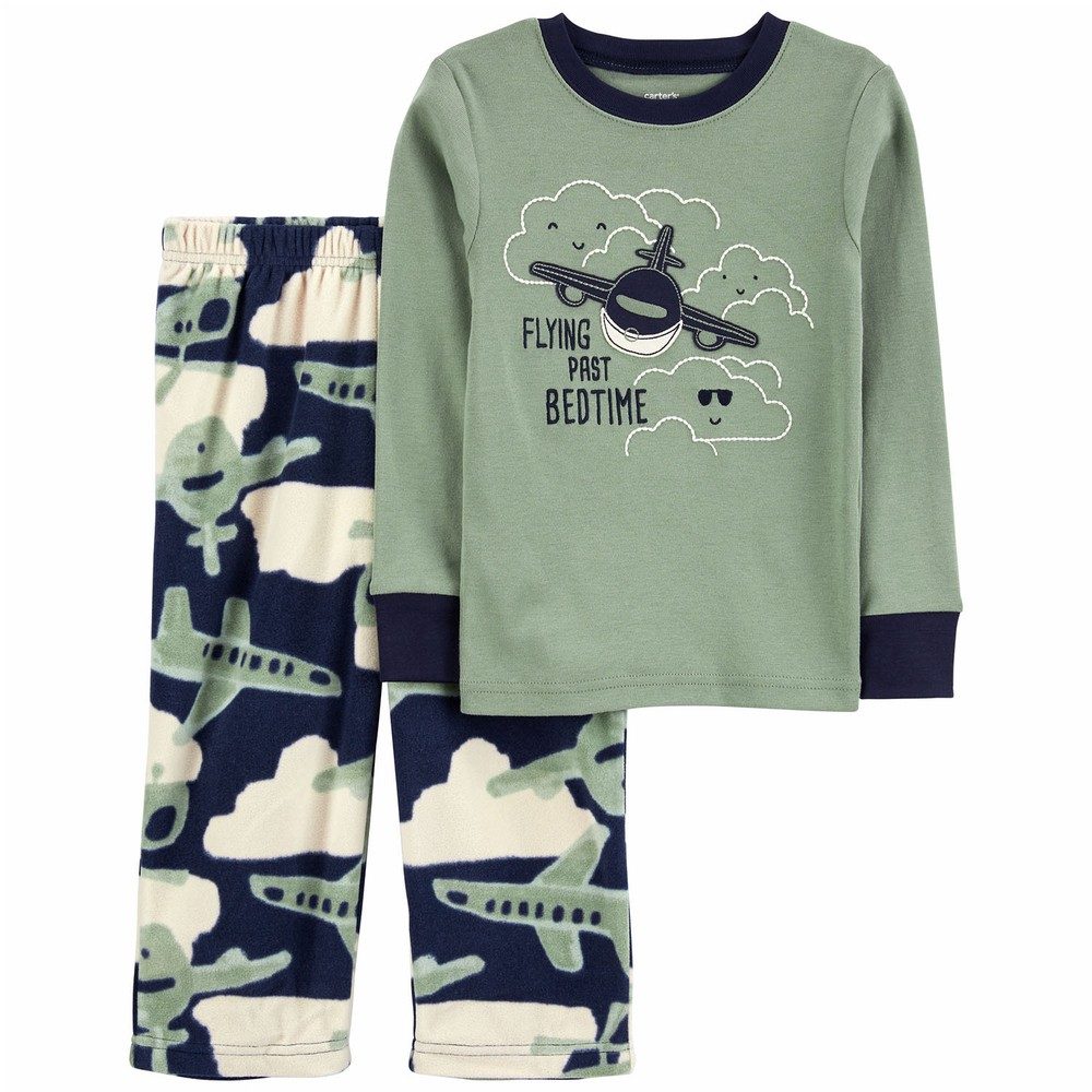 2-Piece Airplane Cotton & Fleece PJs - Toddler Boy