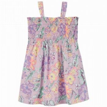 Smocked Floral Print Jersey Dress