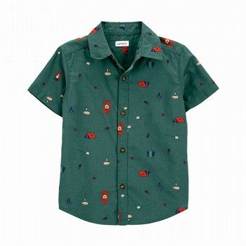 Camping Print Button-Front Shirt