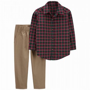 2-Piece Plaid Button-Front Shirt & Pant Set
