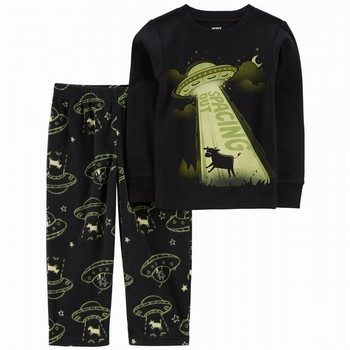 2-Piece Space Glow Cow Cotton & Fleece Pajamas