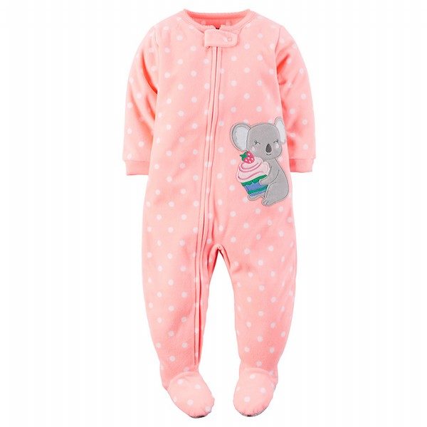 Carter's Girl's Pink Polka Dot Squirrel Footed Pajama Sleeper