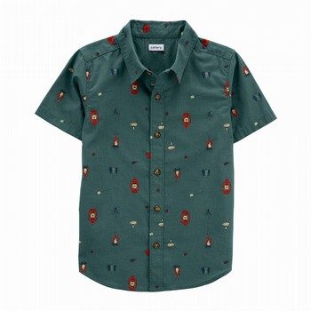 Camping Print Button-Front Shirt