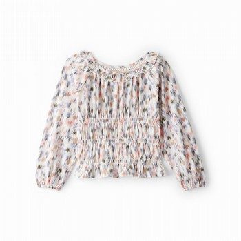 Ruffle Printed Long-Sleeve Top