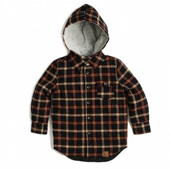 Padded Check Shirt Hoodie - Orange